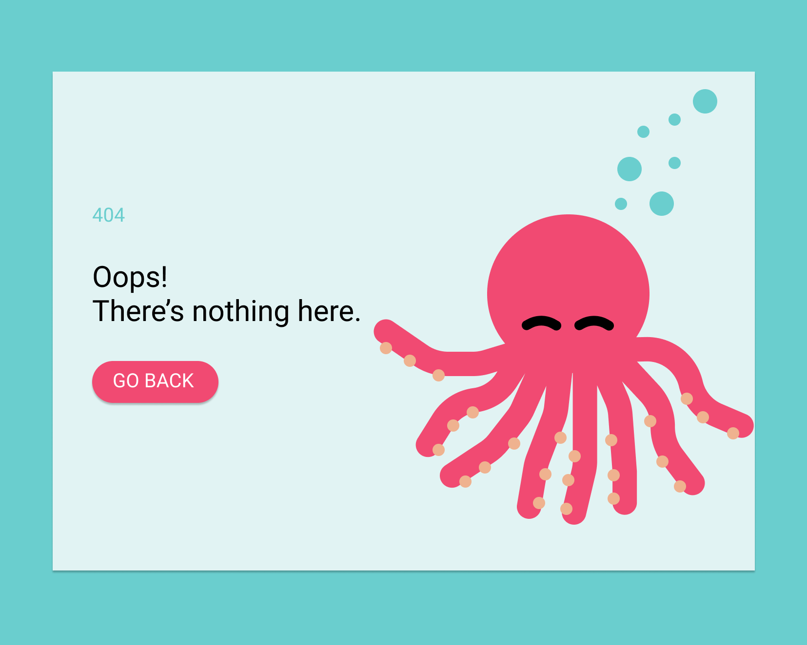 a screenshot of a page with a cartoon octopus that says '404 page not found'